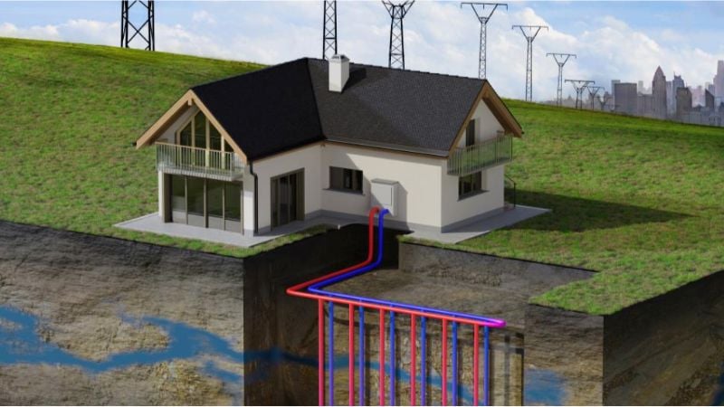 Un système de pompe à chaleur géothermique sous une maison