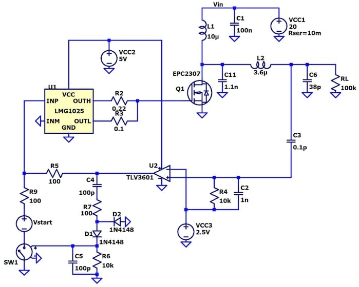 Générateur de classe E auto-oscillant fonctionnant à 13,56 MHz.